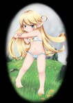 2020 5_toes alpha_channel barefoot bikini blonde_hair charlotta_fenia child clothed clothing cygames feet female granblue_fantasy grass hair harvin humanoid humanoid_pointy_ears mcsadat navel not_furry plant solo swimwear toes young