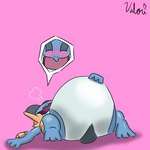 anthro belly belly_rub big_belly blush exhausted fully_inside huge_belly lying male pink_background relaxing satisfied simple_background solo vore valorious_graham nintendo pokemon generation_3_pokemon pokemon_(species) swampert 1:1