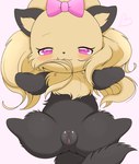 anthro anus bedroom_eyes blush chest_tuft chibi clitoris female fluffy fluffy_tail genitals hair hair_in_mouth heart_eyes heart_symbol humanoid_genitalia humanoid_pussy long_hair looking_at_viewer narrowed_eyes pussy ribbons seductive solo spread_legs spreading tail thick_thighs tuft azuo jewelpet sanrio sega sega_fave topaz_(jewelpet) canid canine canis domestic_dog hunting_dog mammal terrier yorkshire_terrier hi_res