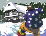 anthro biped bottomwear brown_body brown_fur clothing fur kemono male outside pants snow snowing solo gamma-g morenatsu juuichi_mikazuki bear mammal 2005 archived_source low_res