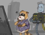 anthro belly brown_body clothing duo grey_body machine male red_nose shirt slightly_chubby topwear fritap4p4 robot_dreams rascal_(robot_dreams) robot_(robot_dreams) mammal procyonid raccoon robot 2024 hi_res