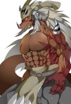 abs anthro claws drum hair horn male muscular muscular_anthro muscular_male musical_instrument obliques pecs percussion_instrument solo white_hair dragonryuusuki bushiroad future_card_buddyfight mythology drum's_father dragon mythological_creature mythological_scalie scalie hi_res