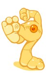 1_eye 3_fingers 3_toes big_feet biped countershade_feet countershade_hands countershading featureless_crotch feet fingers foot_focus front_view humanoid_feet looking_at_viewer markings mouthless noseless nude orange_eyes orange_markings plantigrade pose simple_background solo toes toony white_background yellow_body yowesephth eye_creature 2014 low_res