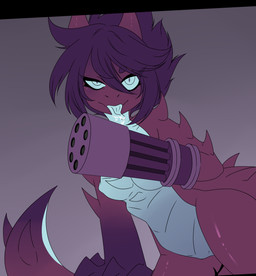 anthro blue_eyes bodily_fluids breasts drooling female gatling_gun gun gun_arm hair horn licking looking_at_viewer machine_gun medium_breasts metallic_body minigun multicolored_body nipples non-mammal_breasts non-mammal_nipples nude nude_anthro nude_female purple_body purple_hair ranged_weapon saliva scales solo spikes spikes_(anatomy) thick_thighs tongue tongue_out two_tone_body ventral_scales weapon weapon_arm niitre caridae_the_gator_shapeshifter alligator alligatorid crocodilian elemental_creature metal_creature mineral_fauna reptile scalie hi_res