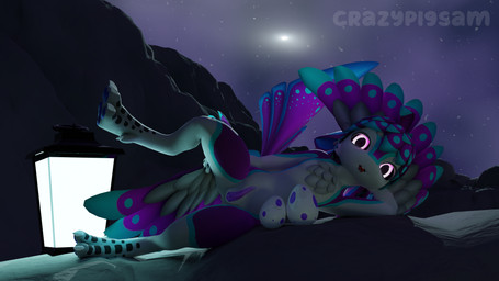 anthro blep chest_tuft claws egg feathers genitals lamp lantern lying male mountain night on_side penis solo spread_legs spreading tapering_penis tongue tongue_out tuft crazypigsam blender_cycles avali avian bird 16:9 3d_(artwork) 4k absurd_res digital_media_(artwork) hi_res widescreen
