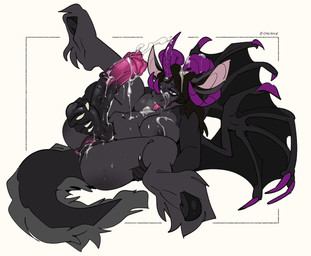 animal_genitalia animal_penis anthro back_wings ball_fondling balls big_balls big_breasts big_penis bodily_fluids breasts claws cum digitigrade equine_genitalia equine_penis fondling fur genital_fluids genitals grey_body grey_fur herm hooves horn intersex lying masturbation on_back orgasm penis solo wings emufur hippodrake hybrid