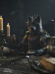 anthro anthrofied biped candle clothing crown detailed_food dinner fluffy food fur headgear male photorealism realistic royalty sitting solo stefano_carta game_of_thrones robb_stark canid canine canis mammal wolf 2016 3d_(artwork) absurd_res detailed digital_media_(artwork) hi_res