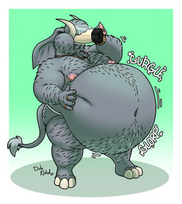 anthro arm_hair belly belly_hair belly_inflation big_belly bloated body_hair chest_hair clothing drinking grey_body hand_on_belly huge_belly inflation jockstrap leg_hair male musclegut muscular muscular_male nipples overweight overweight_male pecs rumbling_stomach solo stubble underwear weight_gain duly_noted elephant elephantid mammal proboscidean hi_res