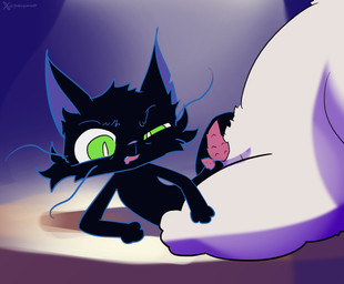 black_body black_fur duo feral frottage fur green_eyes male male/male penile penises_touching sex size_difference godforgiveme4 disney gatto_(pixar) pixar nero_(gatto) domestic_cat felid feline felis mammal hi_res