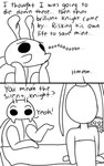 2_panel_comic antennae_(anatomy) black_eyes black_text dialogue duo ellipsis exclamation_point eyebrows female question_mark simple_background talking_to_another text white_background skeletorskeletonized hollow_knight team_cherry bretta_(hollow_knight) iselda_(hollow_knight) arthropod beetle insect 2020 5:8 comic digital_media_(artwork) english_text hi_res