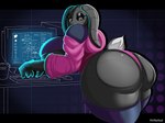 4_fingers abstract_background anthro bent_over big_breasts big_butt black_sclera breasts bubble_butt butt clothing computer cropped_hoodie curvy_figure electronics eyelashes female fingers fluffy fluffy_tail grey_body grey_eyes hoodie huge_breasts huge_butt huge_hips huge_thighs leaning leaning_forward legwear long_ears looking_back machine panties pink_clothing pink_panties pink_underwear presenting presenting_hindquarters short_tail solo tail thick_thighs thigh_highs topwear under_boob underwear voluptuous wide_hipped_female wide_hips mrmelted meme_clothing paggi_outfit twitter ultimate_chicken_horse h0ppy_(mrmelted) rabbit_(ultimate_chicken_horse) lagomorph leporid mammal rabbit robot robot_anthro 2024 4:3 absurd_res artist_name digital_drawing_(artwork) digital_media_(artwork) hi_res meme watermark