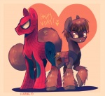 alternate_species brown_eyes clothing costume cutie_mark duo female feral male mask ponification text kunaike hasbro marvel my_little_pony spider-man_(series) spider-man_(character) squirrel_girl_(marvel) equid equine horse mammal pony 2013 crossover english_text signature