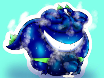 anthro big_butt big_penis bodily_fluids butt cum flaccid genital_fluids genitals leaking_cum male moobs musk overweight penis solo sweat thick_thighs cael_big_titi_dragon game_freak nintendo pokemon fan_character kaigun_(character) feraligatr generation_2_pokemon pokemon_(species) 4:3