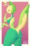 anthro big_breasts big_butt breast_squish breasts butt female open_mouth rear_view simple_background solo squish flashfigure nintendo pokemon arthropod generation_5_pokemon leavanny pokemon_(species) hi_res