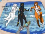 anthro beach black_body black_fur blue_hair brown_hair female fur genitals group hair male nipples nude orange_body orange_fur pussy seaside text white_body white_fur spike_the_furry julia_(werefox) luana_(werefox) nafi_(werefox) mammal mustelid otter hi_res url