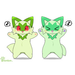 ambiguous_gender blush daww duo feral on_hind_legs pawpads quadruped red_eyes shadow simple_background speech_bubble white_background tontaro nintendo pokemon generation_9_pokemon pokemon_(species) shiny_pokemon sprigatito 1:1 2d_animation animated animated_gif short_playtime