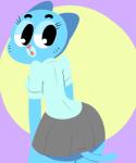 anthro blue_body blue_fur bottomwear breasts butt clothed clothing dress_shirt female fur looking_back mature_anthro mature_female open_mouth shirt skirt solo tail tail_under_skirt topwear wide_hips flutteringpie cartoon_network the_amazing_world_of_gumball nicole_watterson domestic_cat felid feline felis mammal 5:6 hi_res