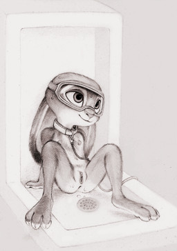 3_toes anthro anus bathroom butt clitoral_hood clitoris collar dipstick_ears ear_markings ears_down erect_clitoris erect_nipples eyewear feet female flat_chested fur genitals goggles leash multicolored_ears nipples nude pivoted_ears presenting presenting_vulva public_restroom public_use reclining sitting solo spread_legs spreading toes urinal vulva wet fuchs disney zootopia judy_hopps lagomorph leporid mammal rabbit hi_res monochrome sketch traditional_media_(artwork)