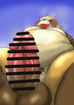 anthro balls belly big_belly blush bodily_fluids brown_body brown_fur erection eyes_closed fur genitals kemono male moobs musk navel nipples overweight overweight_male penis scar simple_background solo sweat mametanu_tanuki lifewonders tokyo_afterschool_summoners gyobu_(tas) canid canine mammal raccoon_dog tanuki 2023 censored