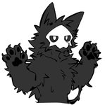 4_fingers anthro black_body black_fur claws fingers fur looking_at_viewer male male_anthro mask pawpads paws raised_arms simple_background slime solo wet white_background white_eyes zorodora changed_(video_game) puro_(changed) canid canine canis goo_creature mammal wolf digital_media_(artwork) monochrome