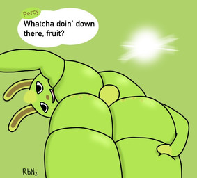 anthro broccoli_haircut butt butt_grab freckled_butt freckled_face freckles from_below_pov glistening glistening_butt green_background green_body green_hair green_tuft hair hand_on_butt looking_at_viewer male muscular shiny_back simple_background tuft rubidiumnitride animal_crossing nintendo fan_character percy_(rubidiumnitride) lagomorph leporid mammal rabbit