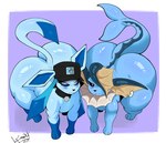 absurd_res alternative_fashion ambiguous_feral ambiguous_gender baseball_cap big_butt blue_body butt clothed clothed_feral clothing collar duo eeveelution emmet_twunks emo female_(lore) feral fin frill_(anatomy) frown generation_1_pokemon generation_4_pokemon glaceon hat hat_only head_fin headgear headgear_only headwear headwear_only hi_res huge_butt male_(lore) mostly_nude neck_frill nintendo pokemon pokemon_(species) quadruped razz_(emmet_twunks) tail tail_fin thick_thighs vaporeon wide_hips