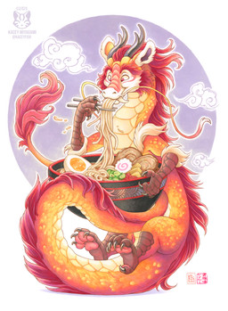 ambiguous_gender claws eating feet feral fingers food front_view holding_food holding_object horn multicolored_body multicolored_scales noodles pawpads scales scutes simple_background smile solo tail tail_tuft toes tuft kacey mythology dragon eastern_dragon mythological_creature mythological_scalie scalie 2026 digital_drawing_(artwork) digital_media_(artwork) hi_res
