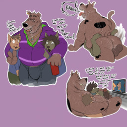 age_difference aged_up ambiguous_penetration anthro anthro_on_anthro arm_around_neck balls barazoku beard bedroom_eyes belly big_belly big_bulge body_hair brown_body brown_fur brown_penis brown_skin bulge butt_hair chest_hair collar cuddling dark_body dark_penis dark_skin dialogue ear_piercing ear_ring facial_hair fur genitals gesture grey_hair group hair hairy hairy_balls hairy_male hand_gesture hand_on_penis huge_bulge jewelry larger_male larger_on_top looking_pleasured male male/male mature_male mottled mottled_body mottled_fur musclegut muscular narrowed_eyes necklace nude obese obese_anthro obese_male older_male on_top open_mouth overweight overweight_anthro overweight_male overweight_top penetration penis piercing pog_face ring_piercing seductive size_difference smaller_male smaller_penetrated smile smirk surgical_scar text thick_penis trio v_sign watching_television younger_male younger_penetrated azathura hanna-barbera pogchamp scooby-doo_(series) scooby-doo canid canine canis domestic_dog mammal 1:1 english_text hi_res meme