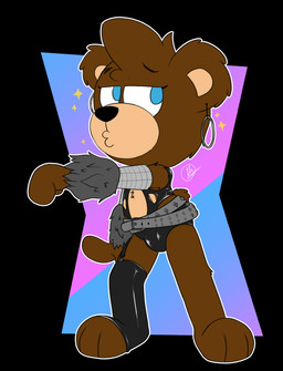 anthro belt blue_eyes brown_body brown_fur bulge clothing ear_piercing ear_ring fluffy fur latex latex_clothing legwear male piercing ring_piercing solo stockings young conditional_dnp olly oliver_masthay teddy_bear_(species) absurd_res hi_res adult_(lore)