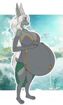 anthro belly big_belly big_breasts blue_eyes breasts clothed clothing female hair hand_on_belly huge_belly hyper hyper_pregnancy long_hair navel navel_piercing piercing pregnant pregnant_anthro pregnant_female solo spirit_stone white_hair brasslion nintendo tears_of_the_kingdom the_legend_of_zelda mineru mammal zonai 2023 hi_res