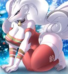 anthro big_breasts biped blush breasts clothed clothing eyelashes female fur legwear looking_at_viewer pupils smile thick_thighs thigh_highs sk3tchk4t nintendo pokemon generation_5_pokemon legendary_pokemon pokemon_(species) reshiram hi_res