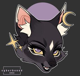 anthro black_body black_fur chibi eyebrows fangs female fur fur_markings grey_body grey_fur happy looking_at_viewer markings purple_eyes smile solo teeth white_body white_fur cyberhound canid canine canis mammal wolf adobe_photoshop_(artwork) digital_media_(artwork) headshot_portrait hi_res portrait