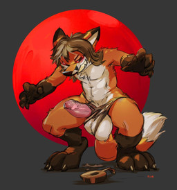 anthro balls big_balls big_penis bottomwear clothed clothing genitals loincloth lute male musical_instrument partially_clothed penis plucked_string_instrument solo string_instrument torn_bottomwear torn_clothing transformation oselotti alfred_(umpherio) canid canine fox mammal red_fox true_fox werecreature hi_res