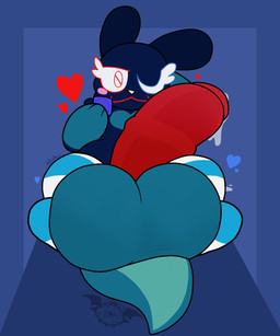 :3 animal_genitalia animal_penis anthro balls big_balls blush bodily_fluids clothing condom dark_body equine_genitalia equine_penis genital_fluids genitals gynomorph heart_symbol huge_balls hyper hyper_balls hyper_genitalia intersex leaking_precum legwear looking_at_viewer lying on_back one_eye_closed penis precum presenting presenting_balls presenting_penis sexual_barrier_device smile solo tail thick_thighs thigh_highs white_nose wink winking_at_viewer apollysabyss rain_world videocult inv_(rain_world) slugcat 5:6 hi_res nonbinary_(lore) trans_(lore) trans_woman_(lore)