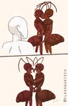 ambiguous_gender antennae_(anatomy) anthro arthropod_abdomen bodily_fluids duo feral group interspecies kissing male saliva saliva_string simple_background standing trio white_background flashquatsch antonio_(flashquatsch) ant arthropod human humanoid hymenopteran insect mammal comic signature