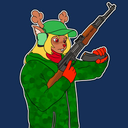 ak-47 ak_platform angry anthro antlers assault_rifle blonde_hair buckteeth bullet camo camo_print clothing earmuffs female gloves gun hair handwear hat headgear headwear horn jacket long_hair magazine ranged_weapon red_eyes red_nose reloading rifle scarf solo teeth topwear weapon whitestellar deltarune undertale_(series) noelle_holiday deer mammal 1:1 alpha_channel hi_res
