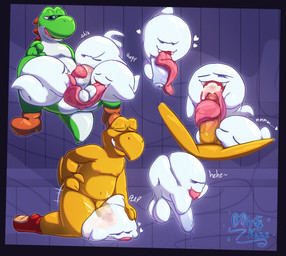 ambiguous_gender anal anal_penetration anthro anus backsack balls bodily_fluids butt cum cum_inside duo erection fellatio foursome genital_fluids genitals ghost_tail group group_sex humanoid_genitalia licking long_tongue looking_at_viewer male male/ambiguous male/male male_penetrating nipples nude open_mouth oral oral_penetration penetration penile penis penis_on_tongue sex smile solo tail teeth text threesome tongue tongue_out tonguejob translucent translucent_body trio minty_kane mario_bros mythology nintendo boo_(mario) dinosaur dragon ghost green_yoshi koopa koopa_troopa mythological_creature mythological_scalie prehistoric_species reptile scalie spirit tortoise turtle yoshi 2026 digital_drawing_(artwork) digital_media_(artwork) english_text hi_res