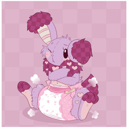 3_fingers 3_toes ambiguous_gender anthro big_diaper blush blush_lines border clean_diaper clothed clothing cloud_emanata crossed_arms diaper diaper_only diaper_puff ear_tuft emanata feet fingers fur heart_(marking) markings multicolored_body multicolored_fur navel one_eye_closed pattern_background pink_body pink_fur pink_nose plaid plaid_background plushie purple_body purple_fur purple_tail seam_(sewing) simple_background sitting solo tail tan_body tan_fur three-quarter_view toes topless tuft upset wearing_diaper white_border jupiters nintendo pokemon rosie_the_buneary animate_inanimate buneary generation_4_pokemon living_plushie pokemon_(species) 1:1 full-length_portrait hi_res portrait