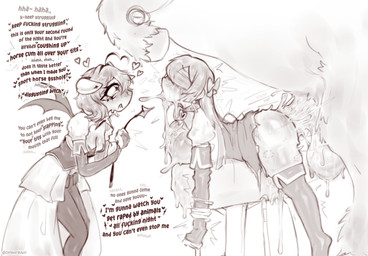 accessory ahoge anal anal_penetration anthro armwear balls bestiality big_balls big_breasts big_penis biped bite_mark bite_mark_on_leg bite_mark_on_thigh blindfold blush bodily_fluids bow_ribbon breasts butt clothed clothed_anthro clothed_female clothed_human clothing collar collar_tag cum cum_from_mouth cum_in_mouth cum_inside cum_on_breasts cum_through degradation dialogue erection eyebrows faceless_character faceless_feral faceless_male female female_anthro female_human female_raped feral feral_penetrating feral_penetrating_human feral_raping_human forced fuck_bench fur genital_fluids genitals glistening glistening_breasts glistening_butt glistening_thighs group hair hair_accessory hair_bow hair_heart hair_ribbon heart_collar_tag heart_symbol hooves huge_balls huge_penis human_on_feral human_penetrated humiliation interspecies laugh legwear long_hair looking_at_another male male/female male_feral open_mouth open_smile penetration penis plap porn_dialogue profanity quadruped raised_inner_eyebrows rape rape_by_proxy ribbons sex sexual_torture simple_background smile talking_to_another taunting text torture trio sagaris_uwu gushing_over_magical_girls magia_azure magia_baiser canid canine equid equine horse human mammal 2026 absurd_res artist_name digital_drawing_(artwork) digital_media_(artwork) english_text hi_res monochrome