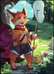 3_toes anthro biped blue_eyes bottomwear brown_ears clothing feet footwear forest fur kemono looking_at_viewer male orange_body orange_fur plant sandals shoes shorts smile solo toes tree young nekokaii juncos_(jayfeath3r) canid canine fox mammal 2018 hi_res