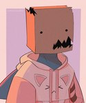 anthro blue_body bottomless cat_decoration clothed clothing hoodie hoodie_only male mask paper_bag paper_bag_mask pink_clothing pink_hoodie pink_topwear potrait shark_fin simple_background solo topwear topwear_only simonsquared fan_character wafer_(waferywaf) fish marine shark hi_res