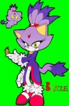 anthro blaze_chao blaze_the_cat chao_(sonic) character_chao clothing darksonic250 domestic_cat fan_character felid feline felis female fire green_background hair looking_at_viewer mammal ponytail purple_body purple_clothing purple_hair sega simple_background solo sonic_the_hedgehog_(series) tail yellow_eyes
