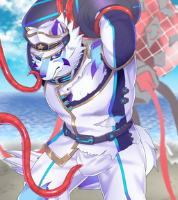 anthro bulge captured clothing duo hat headgear headwear imminent_sex male military_cap military_uniform muscular muscular_anthro muscular_male restrained restrained_by_tentacles solo_focus tentacles tentacles_on_male torn_clothing uniform mutukimisaki lifewonders live_a_hero sadayoshi canid canine mammal digital_media_(artwork) hi_res portrait three-quarter_portrait