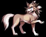 alpha_channel canid canine canis charming confidence confident feral fur generation_7_pokemon hi_res looking_at_viewer lycanroc male mammal mane midday_lycanroc nintendo open_mouth paws pokemon pokemon_(species) raised_paw rock smile solo standing tail tan_body tan_fur thera white_body white_fur wolf