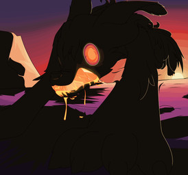 ambiguous_form ambiguous_gender bodily_fluids fur holidays red_eyes saliva sea sharp_teeth silhouette solo sunset teeth water jaylus_t_meowstic halloween canid canine mammal hi_res