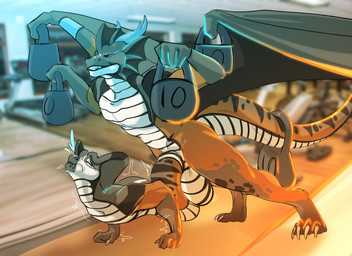 anthro apode balls blurred_background brown_body claws clenched_teeth cock_naga duo exercise eyes_closed fangs feet fingers genitals gym horn inside legless living_penis male male/male markings membrane_(anatomy) membranous_wings multicolored_body multicolored_tail non-mammal_balls nude paws penis penis_snake photo_background sentient_penis serpentine smile snake_hood tail teeth toe_claws toes unusual_anatomy unusual_genitalia unusual_penis weights wings workout tabirs european_mythology mythology richardrodney cobra draconcopode dragon mythological_creature mythological_scalie naga penis_creature reptile scalie snake western_dragon 2020 digital_media_(artwork) mixed_media photography_(artwork)