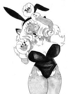 anthro big_breasts blonde_hair breasts bunny_costume clothed clothing collarbone costume countershade_face countershade_fur countershade_neck countershade_torso countershading drill_curls eyebrows female fur hair markings paw_pose pose solo spots spotted_body spotted_fur thick_eyebrows thick_thighs tongue wavy_hair wide_hips efradraws northwind_(efradraws) elafi_(efradraws) deer mammal absurd_res graphite_(artwork) hi_res monochrome traditional_media_(artwork)