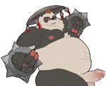 anthro balls barely_visible_balls barely_visible_genitalia belly big_belly blush bodily_fluids bracelet bulge clothing dripping erection eyewear fighting_pose foreskin genital_fluids genitals glasses headgear headwear jewelry kemono looking_at_viewer male metal moobs mostly_nude_male nipples overweight overweight_anthro overweight_male penis pose precum precum_drip ruff side_view solo spiked_bracelet spikes stocky unretracted_foreskin hugothecorgo mihoyo zenless_zone_zero pan_yin_hu bear giant_panda mammal thiren 2025 hi_res