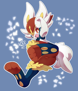 3_fingers 3_toes abstract_background ambiguous_gender anthro big_eyes blue_background blue_markings blush buckteeth butt featureless_crotch feet fingers fur head_tuft iris looking_at_viewer low-angle_view markings multicolored_body multicolored_fur open_mouth open_smile outline pose pseudo_clothing pupils red_body red_eyes red_fur side_view simple_background smile soles solo tail teeth toeless_(marking) toes tuft white_body white_ears white_fur white_pupils white_tail yellow_body yellow_fur yellow_inner_ear nyaswitchnya nintendo pokemon cinderace generation_8_pokemon lagomorph leporid mammal pokemon_(species) 2020 digital_media_(artwork) full-length_portrait hi_res portrait signature
