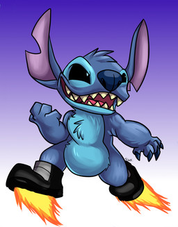 4_fingers biped black_boots black_clothing black_eyes black_footwear blue_body blue_claws blue_fur blue_nose boots chest_tuft claws clothing finger_claws fingers fist flying footwear fur gradient_background head_tuft male notched_ear open_mouth open_smile rocket_boots sharp_teeth shoes simple_background smile solo teeth tuft fatalsyndrome disney lilo_and_stitch stitch_(lilo_and_stitch) alien experiment_(lilo_and_stitch) 2025 digital_drawing_(artwork) digital_media_(artwork) hi_res